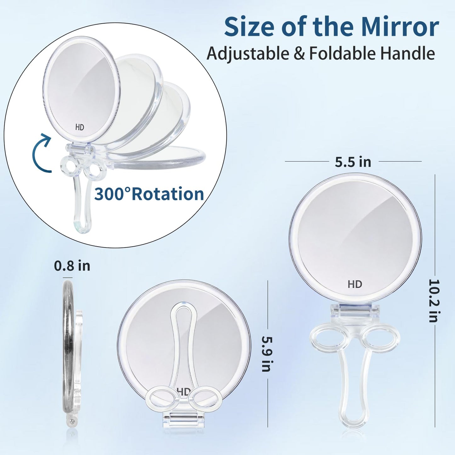 AMISCE Magnifying Hand Mirrors with Handle - Double Sided Handheld Mirror with 1X 40X Magnification, Portable Travel Folding Hand Held Mirror, Pedestal Makeup Vanity Mirror