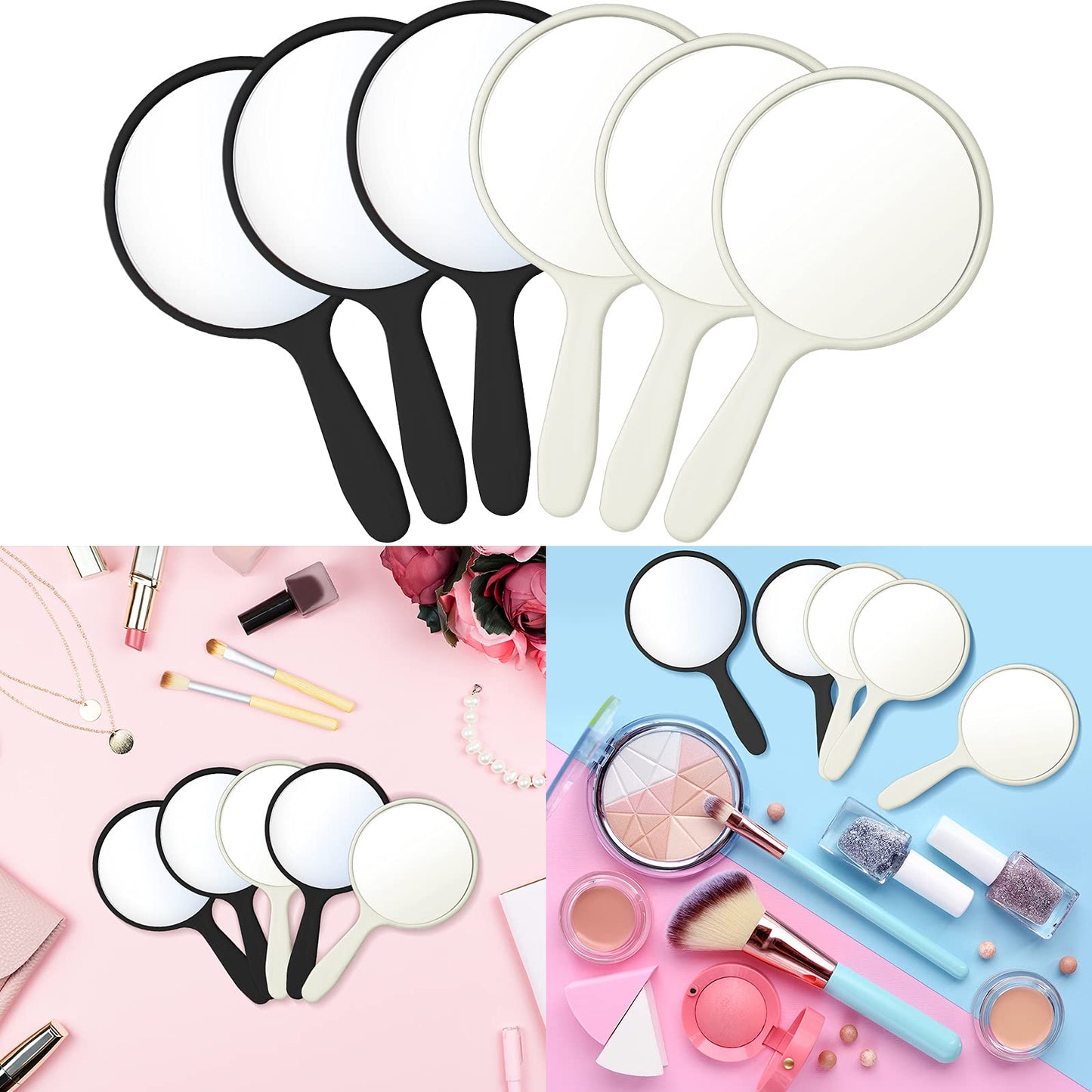 Jetec 25 Pcs Handheld Mirror with Handle, 3.94" L x 2.17" W, Small Portable Round Mirror Bulk for Travel Makeup Kids Classroom Pronunciation Practice Haircut Daily DIY Festival Crafts (Black, White)