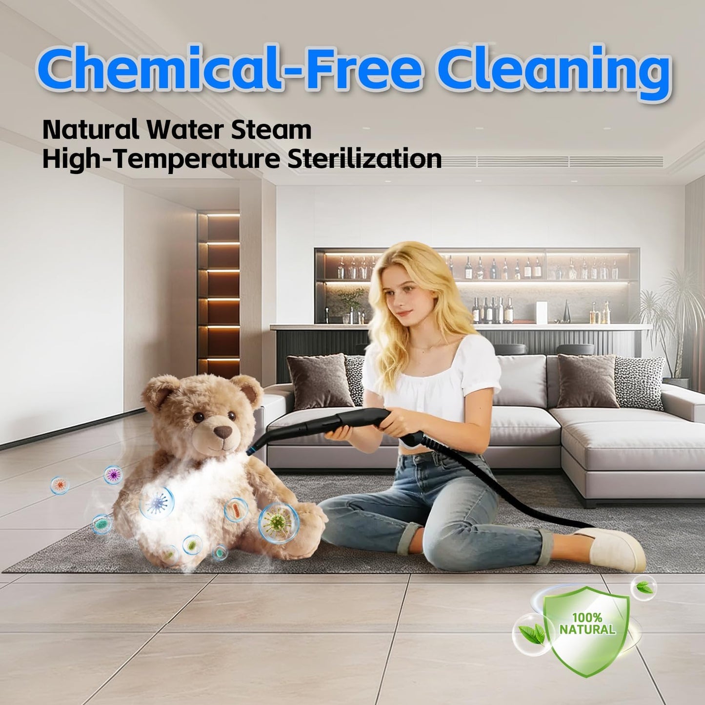 opbodqo Steam Cleaner for Home(True High Temperature257℉),3-Levels Adjustable Hand held Steamer for Cleaning,1.9 Quart Steam Cleaner for Car,2500W Handheld Steam Cleaner Grease,Dirt,Tile Furniture