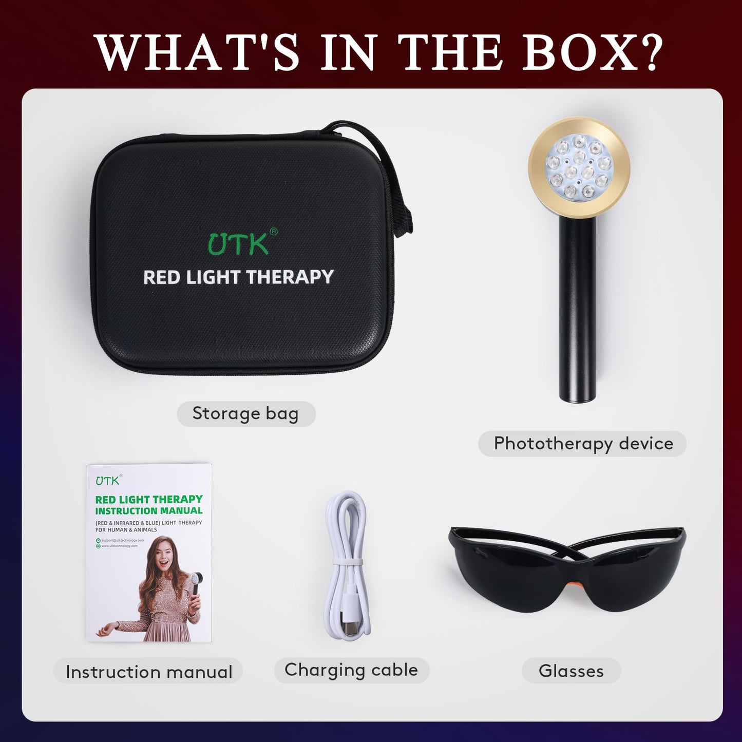 UTK Handheld Blue & Red Light Therapy Device with 4 Wavelengths (470/660/850/940nm), Near Infrared Red Light Deeply Pain-Relief, Red Light Therapy for Body & Face, Portable Gift for Women