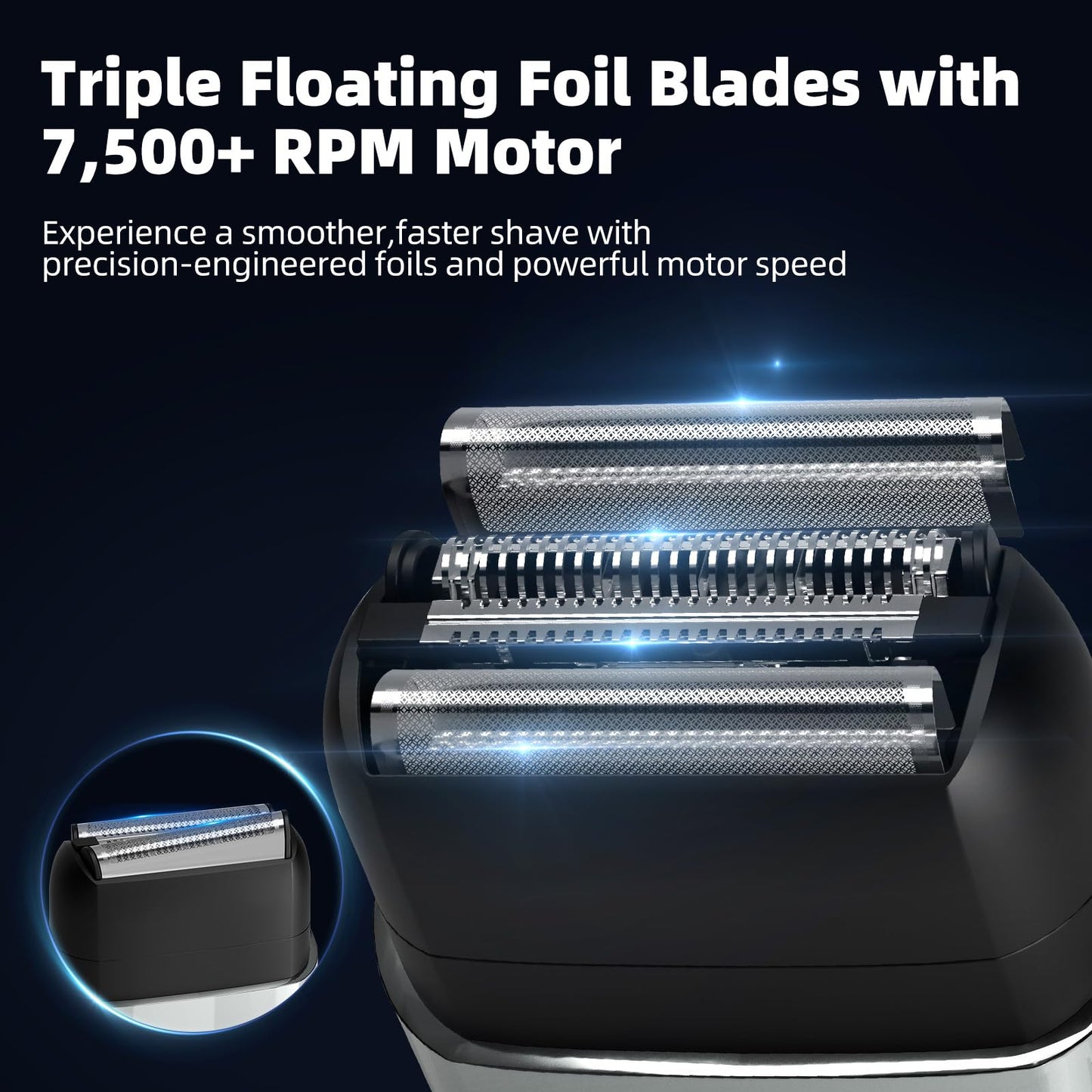 SEIGA Mini Electric Foil Shaver for Men,Portable Travel Razor,3 Floating Blades,IPX7 Waterproof Wet & Dry Shaving,USB-C Rechargeable,LED Display,Travel Lock-Ideal Gifts for Men