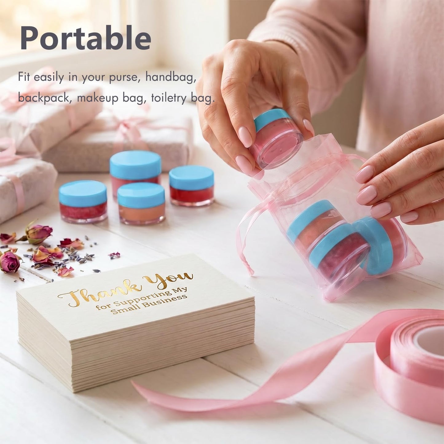 3 Gram Sample Containers with Lids, 100 Count Tiny Sample Jars, Empty Lip Balm Containers, Mini Cosmetic Container with Lids, Makeup Travel Container with Labels, Mini Disposable Spatulas
