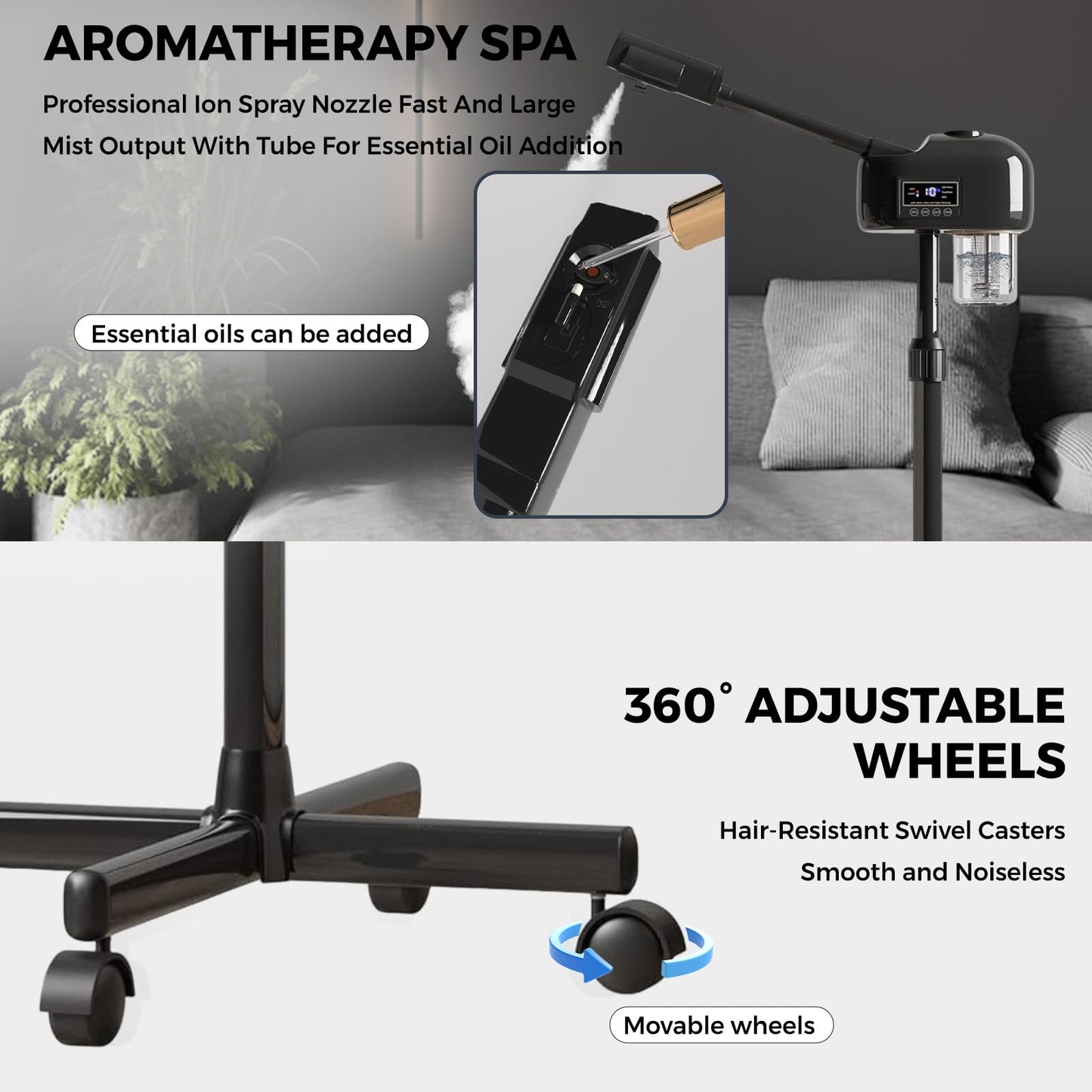 Hovinke Facial Steamer for Estheticians, Timer Function & Hot Mist, Vaporizador Facial Steamer Professional On Wheels for Home Use & Spa Salon Skin Cleasning