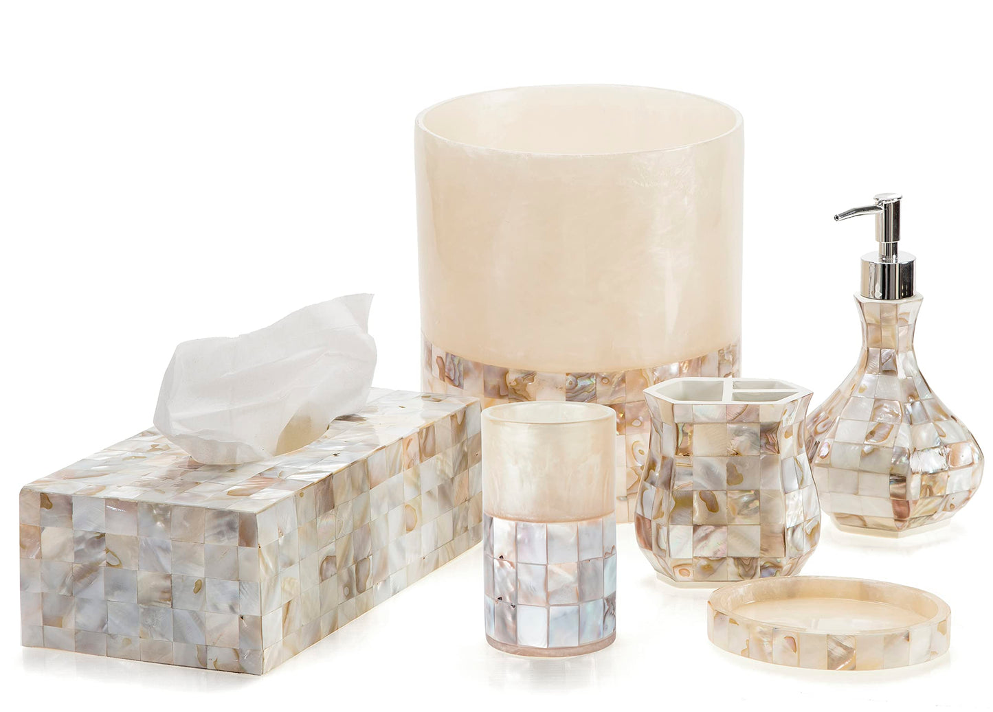 Milano Toothbrush Cup - Electric Toothbrush Holder for Bathroom fits Toothbrushes and Toothpaste - Bathroom Tumbler Cup Finished with Beautiful Mother of Pearl Shells