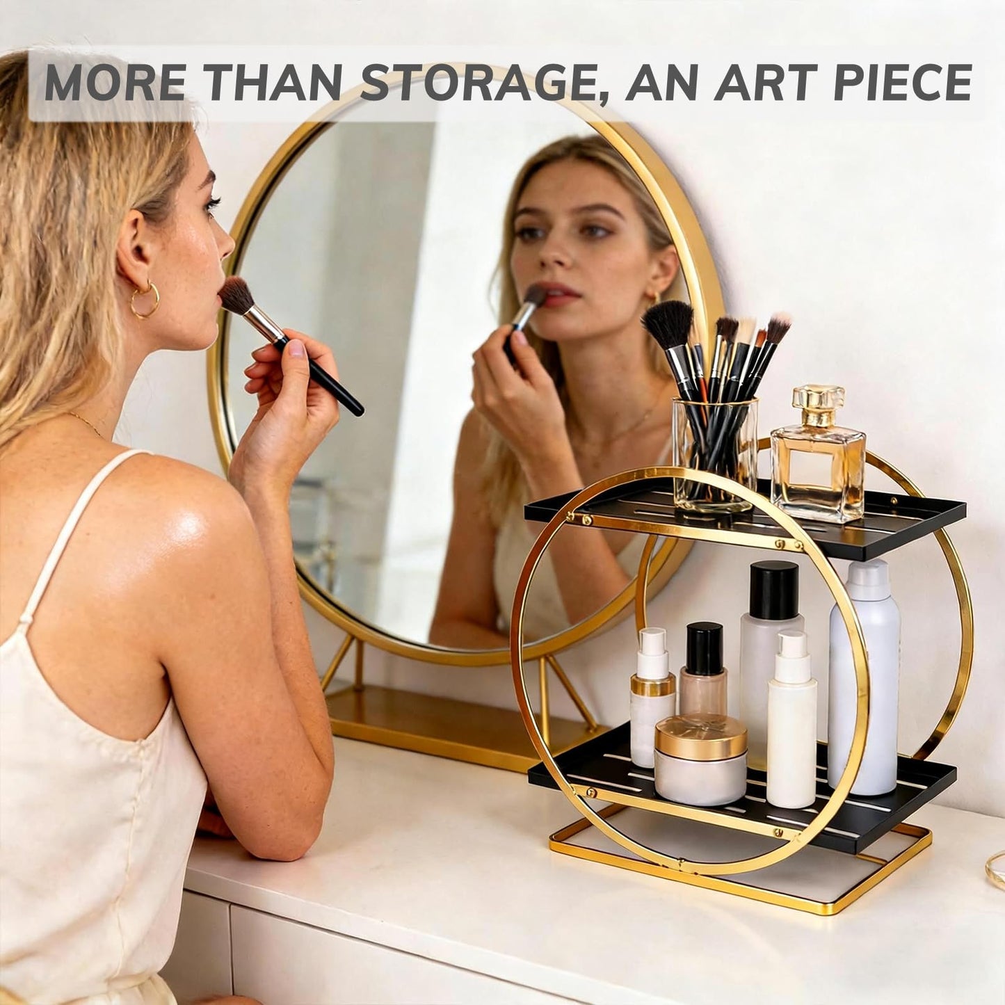 Nexyetnov BO2701 2 Tier Bathroom Organizer, Perfume Organizer for Dresser, Black Gold