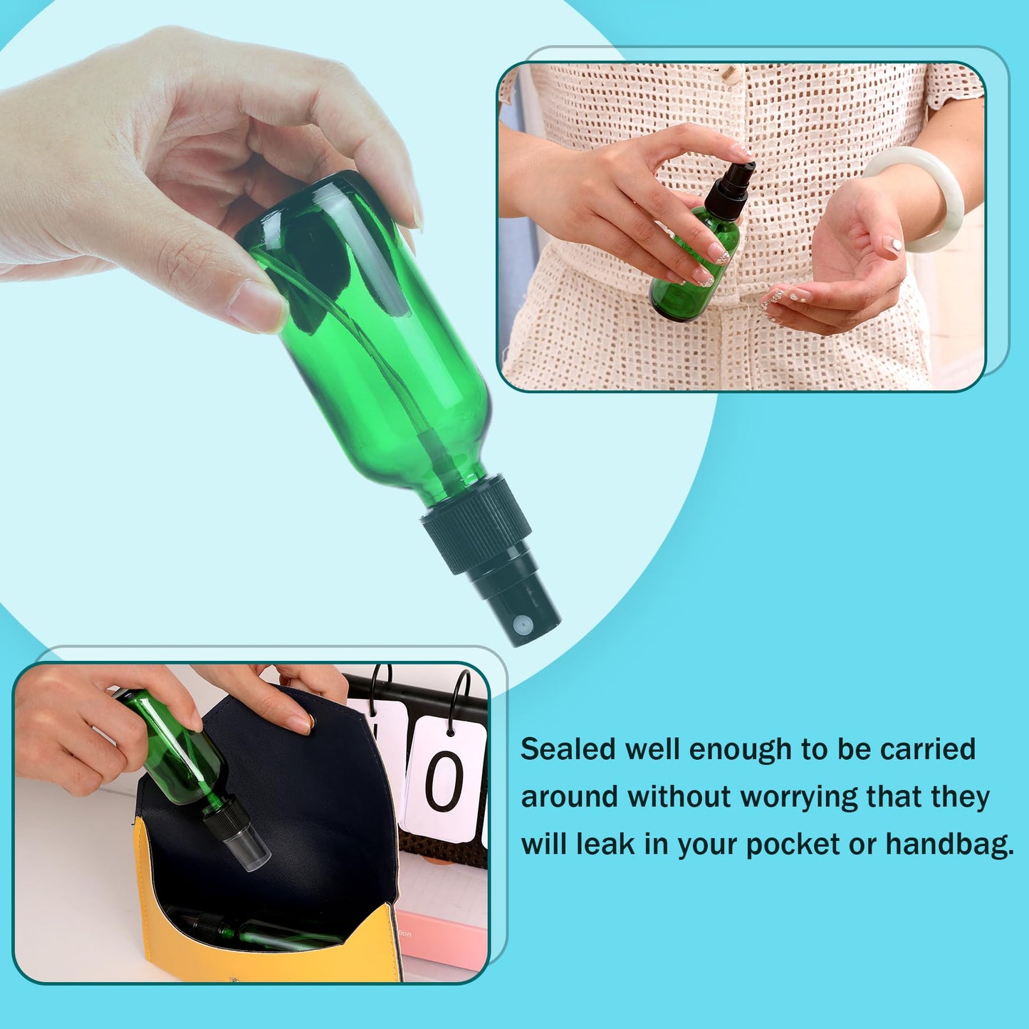 NOOEEISS Green Glass Small Spray Bottle 2 oz 24 Packs,Fine Mist Sprayer Small Clear Bottles,Refillable Containers mini spray bottles for Cleaning Solutions and Skin Care (Green 24pcs)