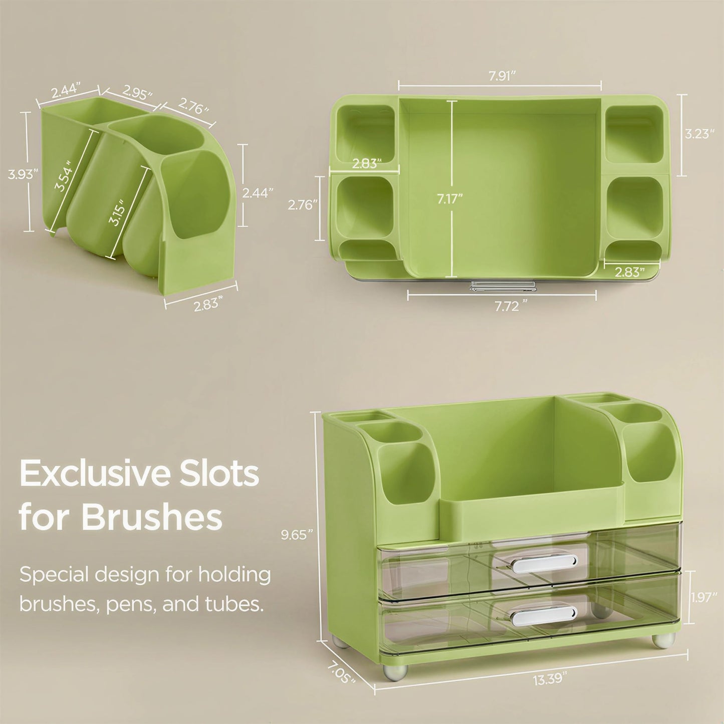 HBlife Makeup Organizer for Vanity with Brush Holder, Large Bathroom Countertop Cosmetic Organizer Skincare Storage, Easy to Store Lipsticks, Nail Polishes, Perfumes, Eyeshadow Palettes, Avocado Green
