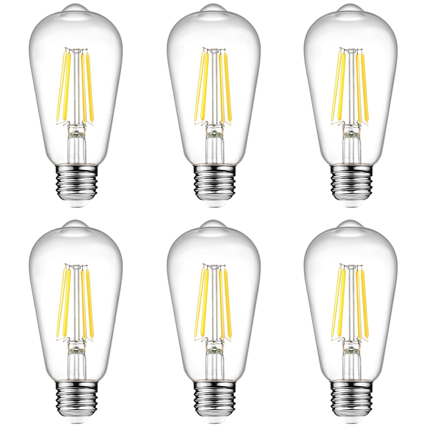 Ascher Vintage LED Edison Bulbs, 6W, Equivalent 60W, Non-Dimmable, High Brightness Cool White 4000K, ST58 Antique LED Filament Bulbs with 80+ CRI, E26 Medium Base, Clear Glass, Pack of 6