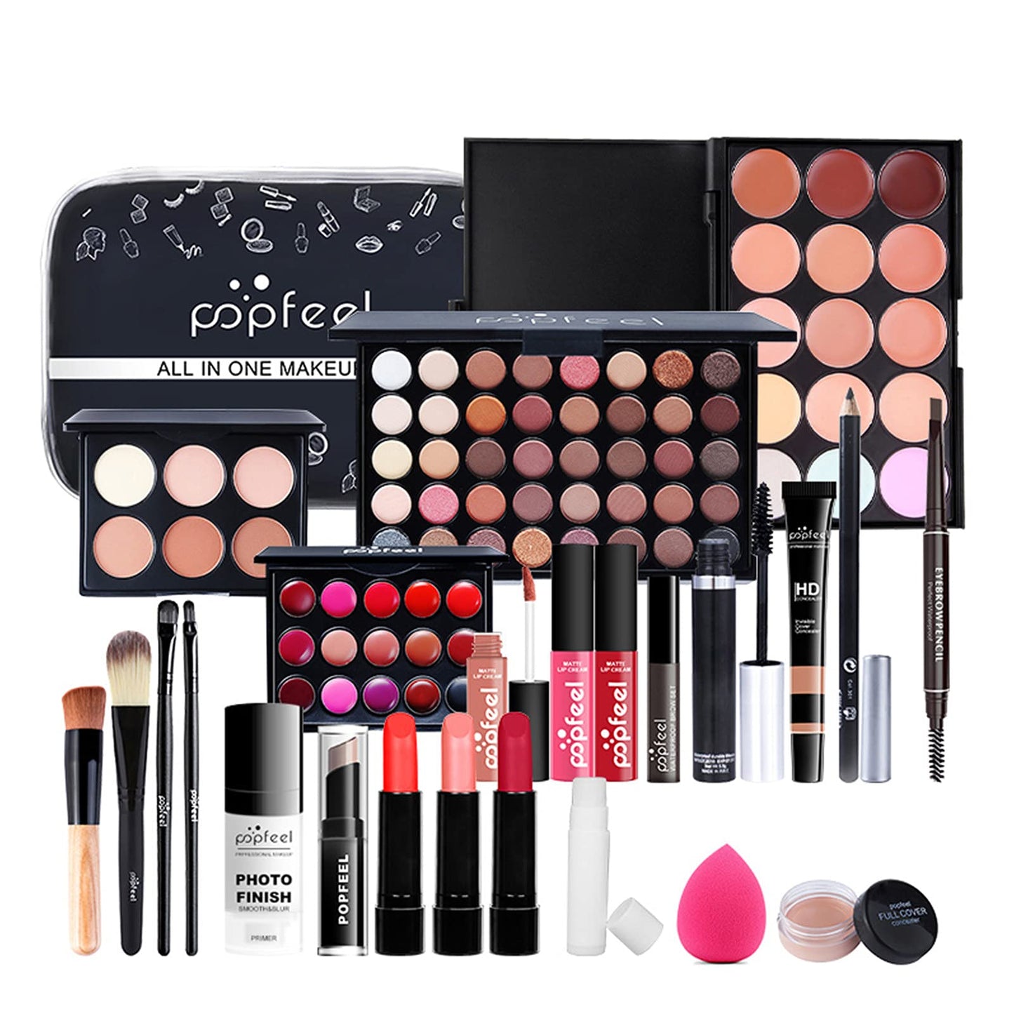 All in One Makeup Kit for Women Full Kit, Mother's Day Makeup Gifts for Women Girls, Essential Bundle With Eyeshadow Palette, Brush, Lipstick, Blush, Foundation, Concealer, Mascara, Eyebrow Pencil
