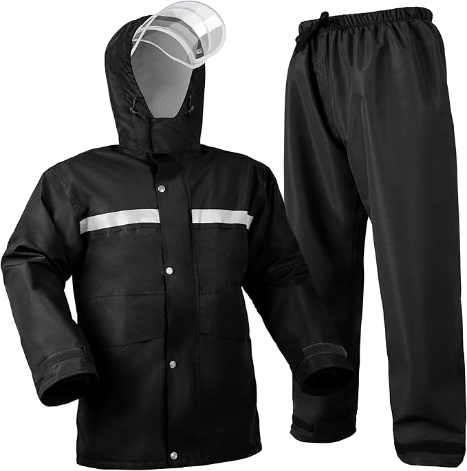 Coralrain Rain Suit Safety Waterproof Rain Jacket and Trouser Suit Raincoat With Hood lining For Men Women Adults Breathable