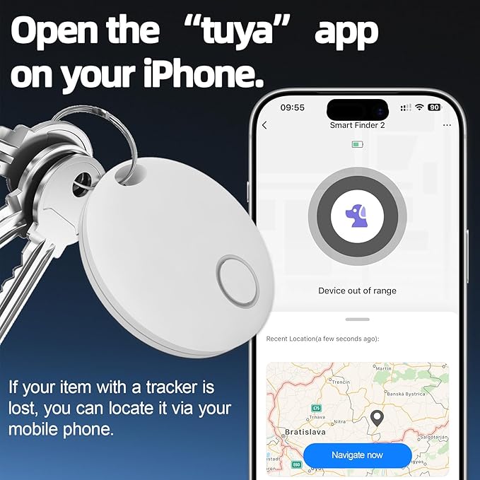 Tacker Tags-2 Pack, Bluetooth Tracker, Keys Finder and Item Locator for Keys, Bags Luggage, Suitcases and Wallet, Tracking Tags, Works with TUYA APP, Both iOS and Android Compatible, White