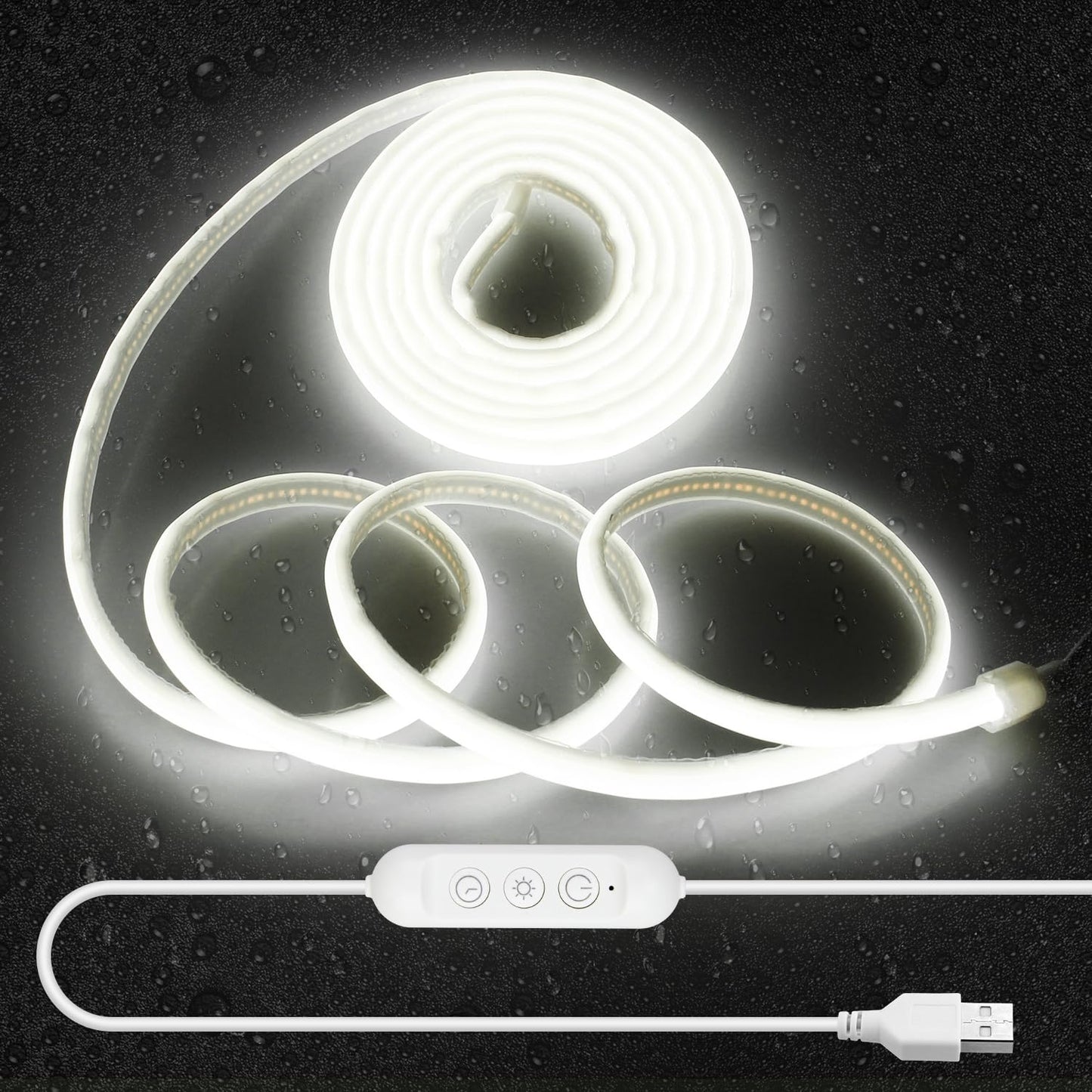 Aclorol 5V COB LED Strip 10FT 960 LEDs Dimmable Waterproof LED Strip Lights with Self-Adhesive for Kitchen Cabinet Bathroom Mirror Vanity Display Case 3D Printer Lighting Cold White 6000K CRI90+