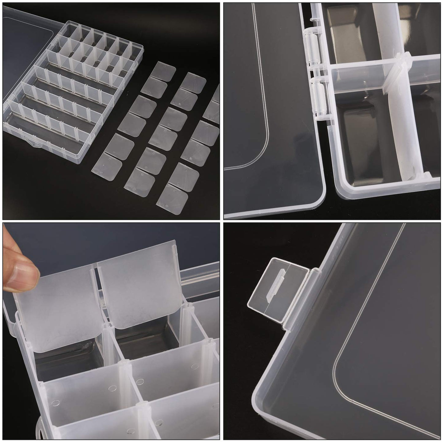 Umirokin Small Parts Organizer Box 2 Pack, 36 Grid Bead Organizer with Adjustable Dividers, Plastic Organizer Box for Screws, Jewelry Making, Craft Storage, Fishing Tackle, Clear Compartment Container