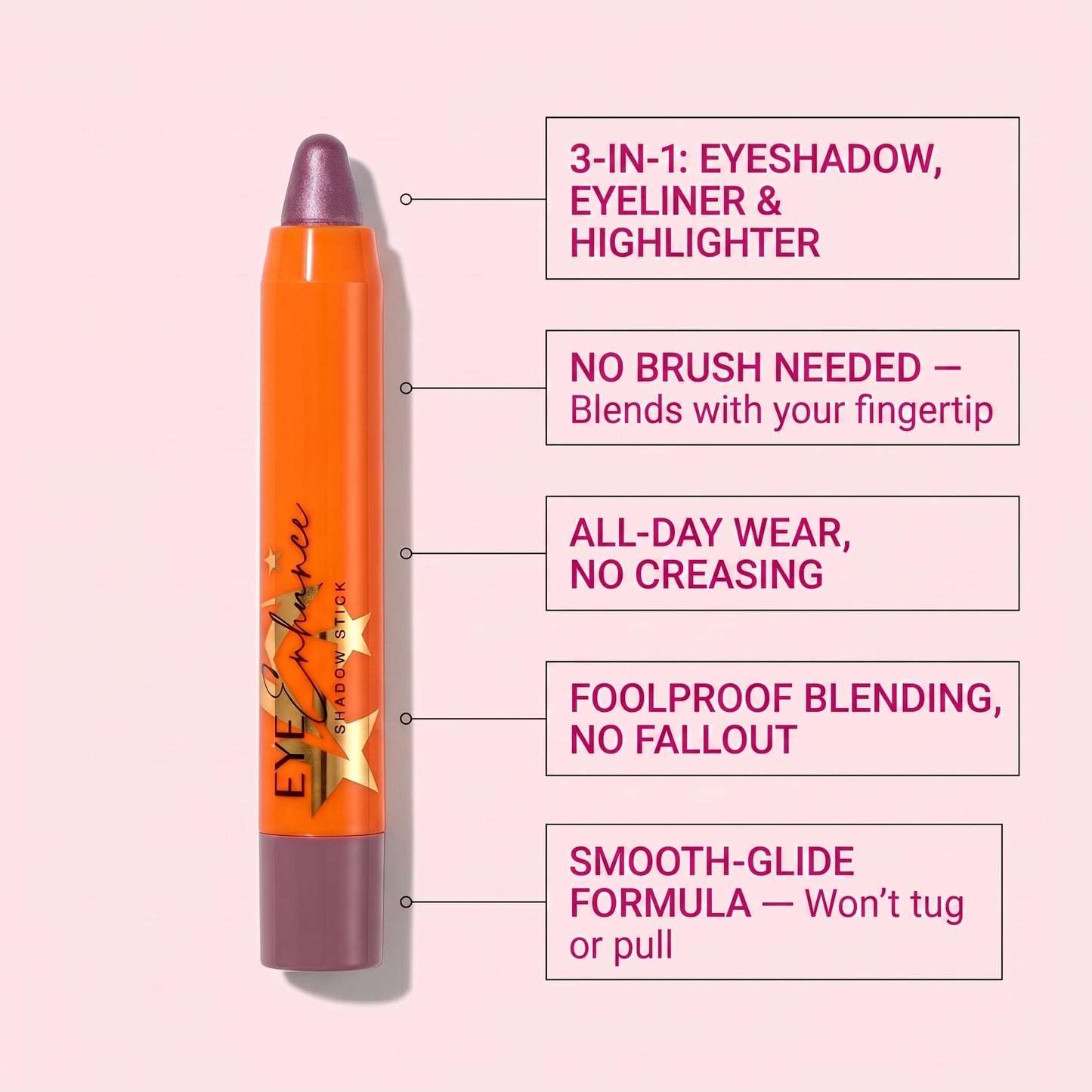 LWYA Eye Enhance Cream Eyeshadow Stick - 3-in-1 Shadow, Liner & Highlighter, Brush-Free, Blendable, Crease-Proof, Long-Lasting, Vegan, (Lilac)