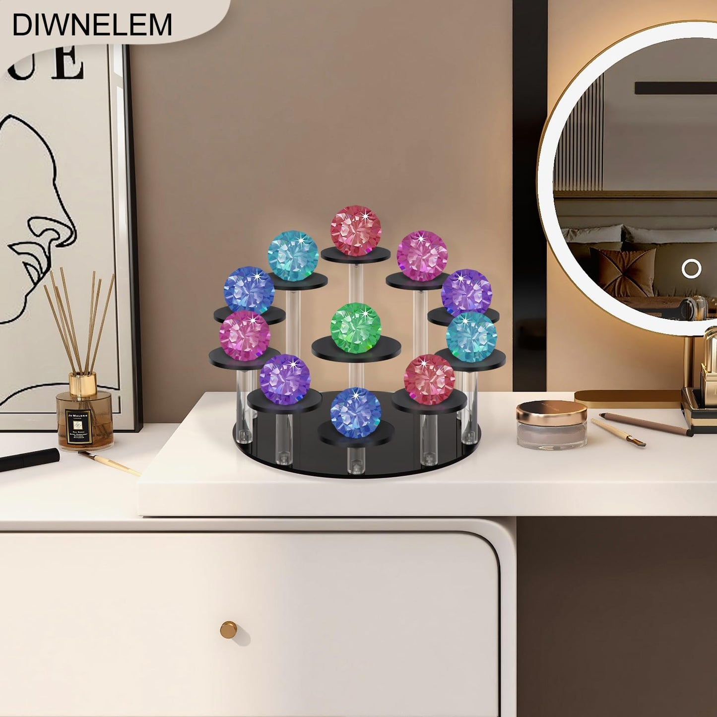 DIWNELEM Round Jewelry Stand Acrylic Display Riser Stands Dessert Tower Display Tower for Watch,Jewelry,Rings,Earrings,Mini Figurines,Cupcakes(Black,11Tier)