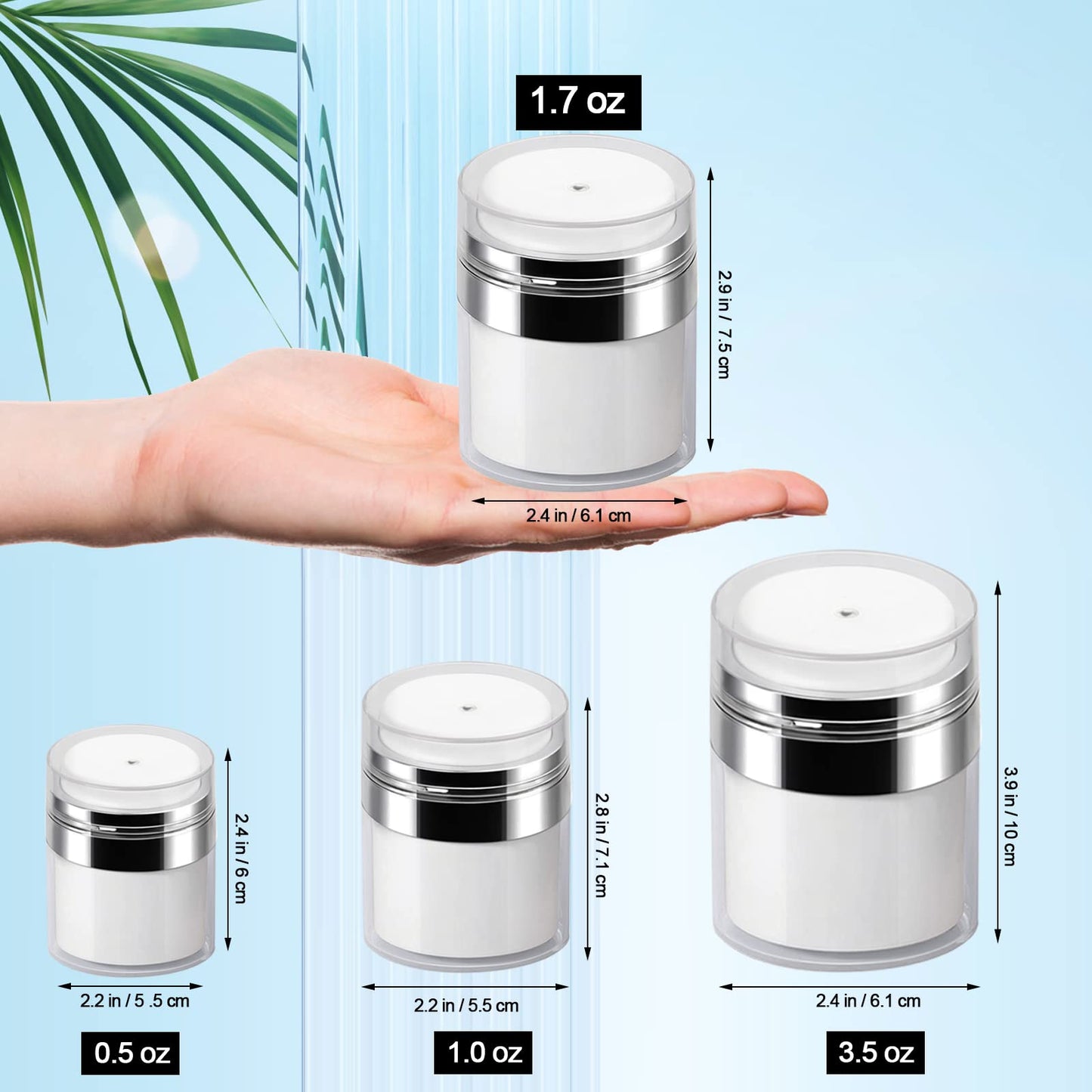 3Pack Airless Pump Jars - 50ml Moisturizer Dispenser Vacuum Bottle Jar - Airless Cosmetic Pump Containers for Lotions, New Empty Jar with Lid 1.7 Oz