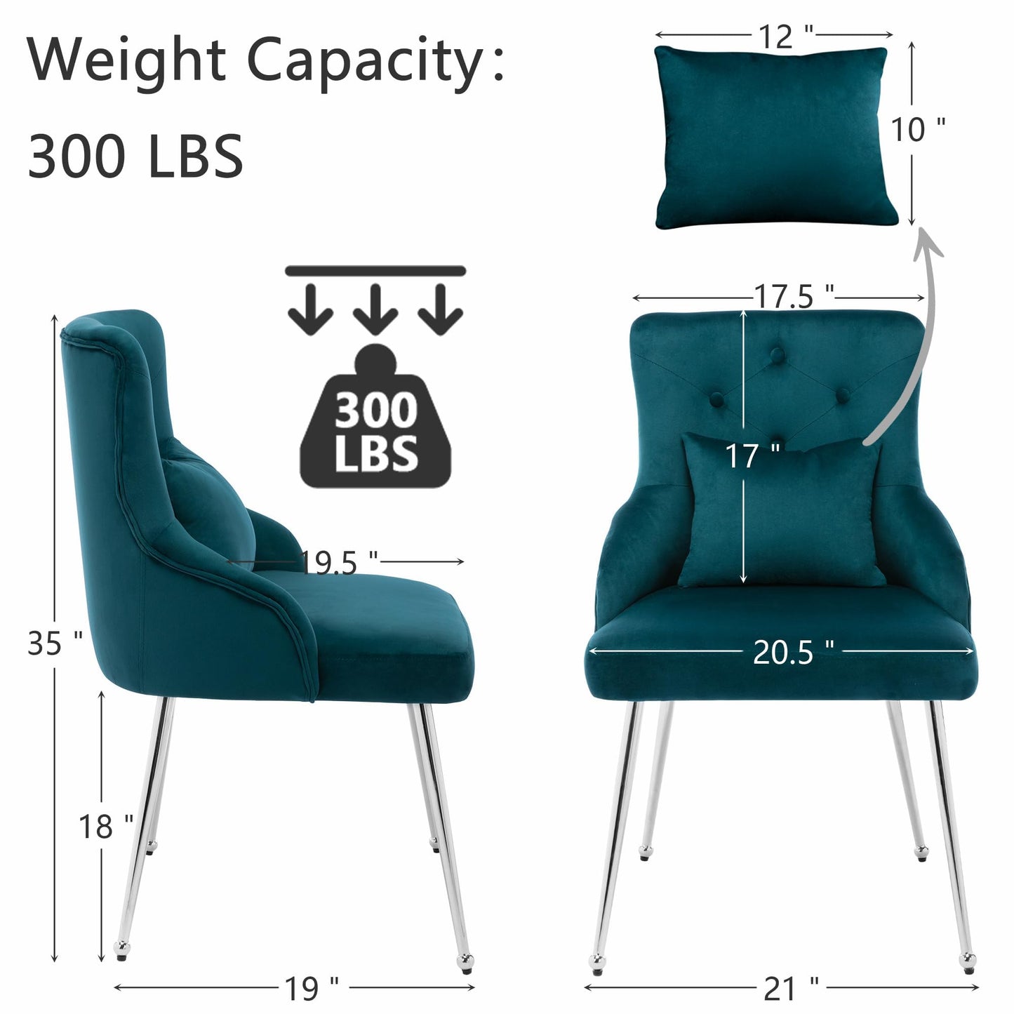 UDAX Velvet Vanity Chairs with Back, Upholstered Makeup Chair No Wheels with Metal Legs & Lumbar Pillow for Living Room/Makeup Room/Bedroom/Home Office/Kitchen