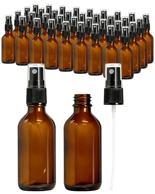 KEYWING 36 Pack Small Amber Glass Spray Bottles for Essential Oils, 2oz Empty Fine Mist Mini Spray Bottles, Refillable Containers for Hair, Travel, Plants, Cleaning, Skin Care