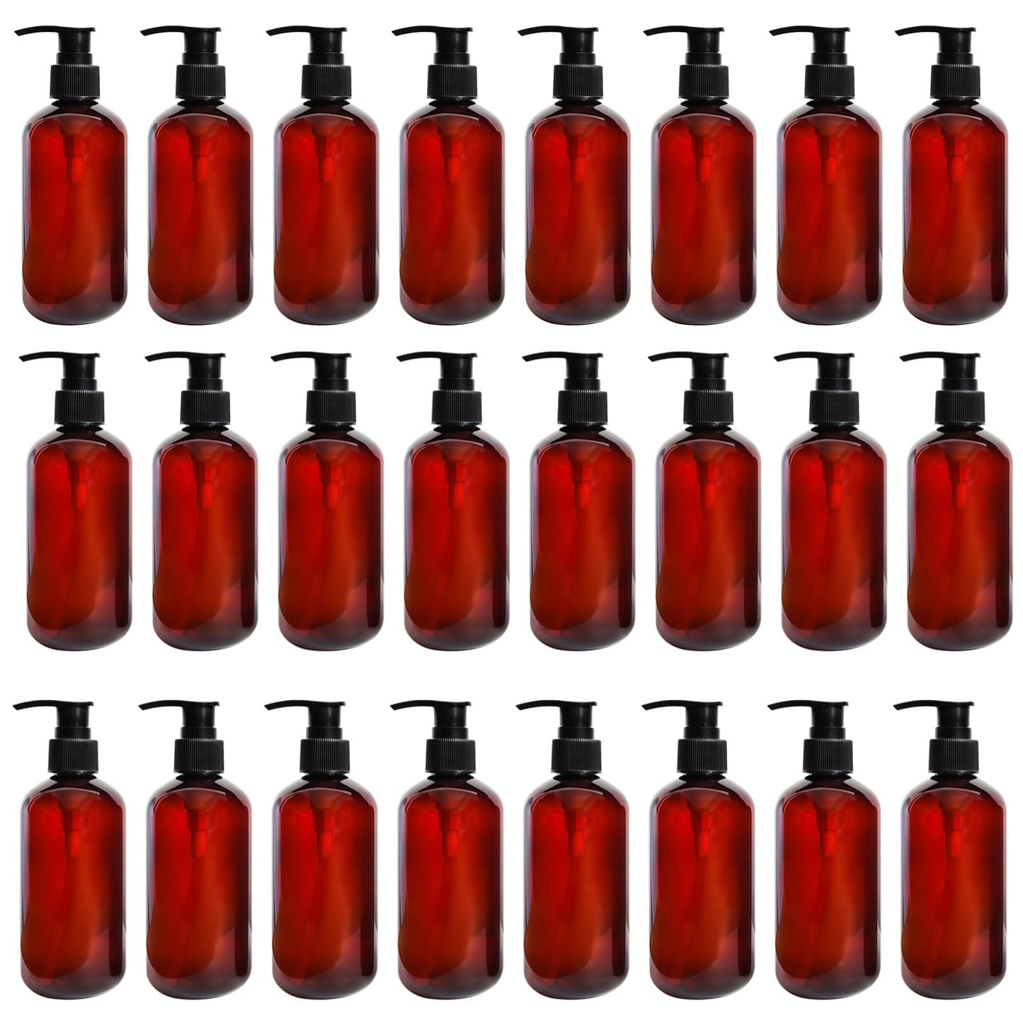 24 Pcs Empty Lotion Bottles with Pump 8oz - Refillable Amber Plastic Bottles, Liquid Dispensers with Secure Pumps, 250ml Travel-Size Containers for Lotion, Shampoo, Conditioner, Body Wash