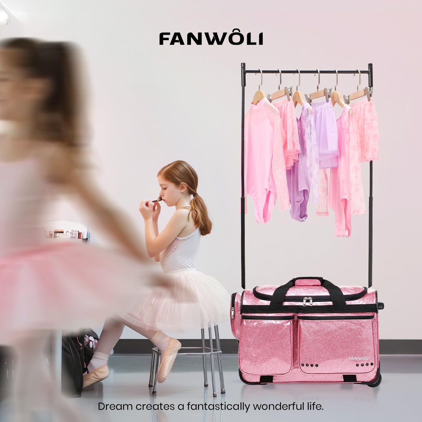 Fanwoli 23" Dance Bag with Rack and Dressing Room | Shine-Bright Collection | 360 Privacy Curtain | Ideal Competition Duffle Bag for Dancer Cheerleader Little Princess (Including Curtain)