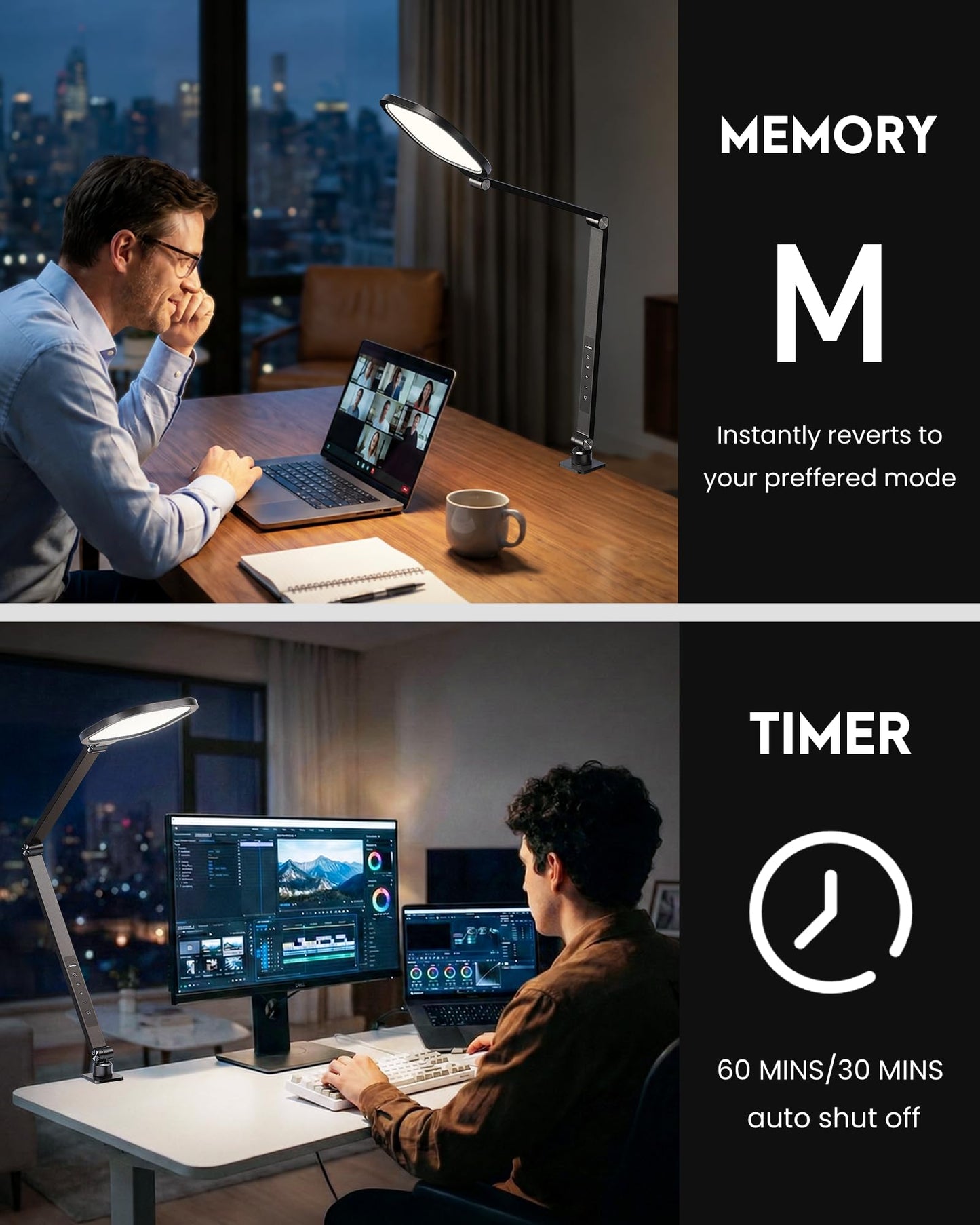 LitONES Remote LED Desk Lamp with Clamp – Professional Home Office Lighting for Zoom Meeting/Video Call/Reading, 2000LM Eye-Caring Dimmable Light with 30 Light Modes, Memory, Timer, CRI 97.8
