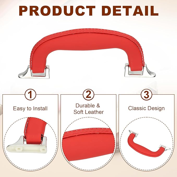 uxcell 2 Pcs PU Leather Luggage Handle, 0.9" Hole Distance Vintage U-Shape Replacement Strap Handle for Travel Handbag Guitar Musical Box Gift Boxes, Red/Silver