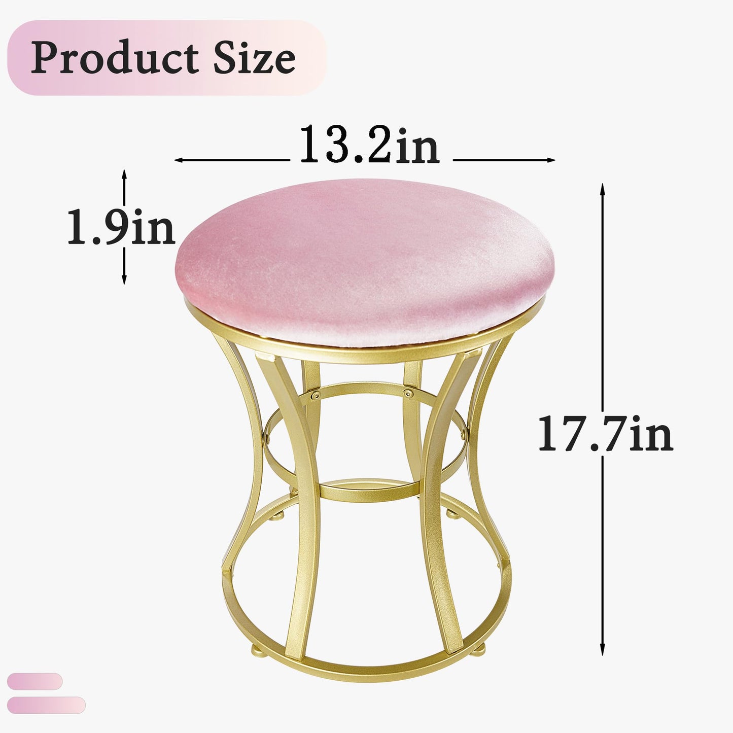 Ellensamqi Velvet Round Vanity Stool Chair,Pink Velvet Footrest Ottoman Foot Stool Seat with Golden Metal Legs,Makeup Chair for Bathroom Vanity,Bedroom,Living Room
