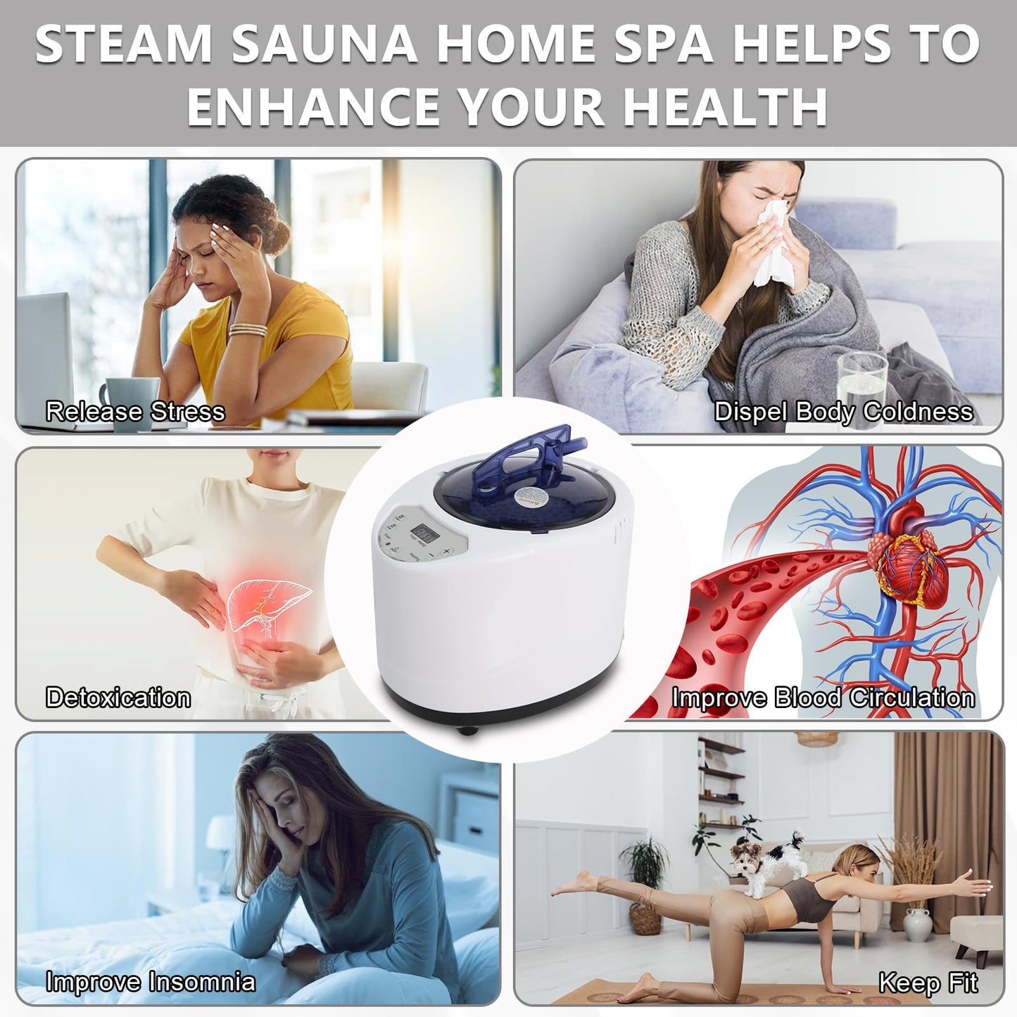 Femitu Sauna Steamer Machine 2.6L 1000W, Steam Generator for Sauna, Portable Sauna Steamer with Remote Control for Home SPA Body Relaxation Shower, Adjustable Steam Settings
