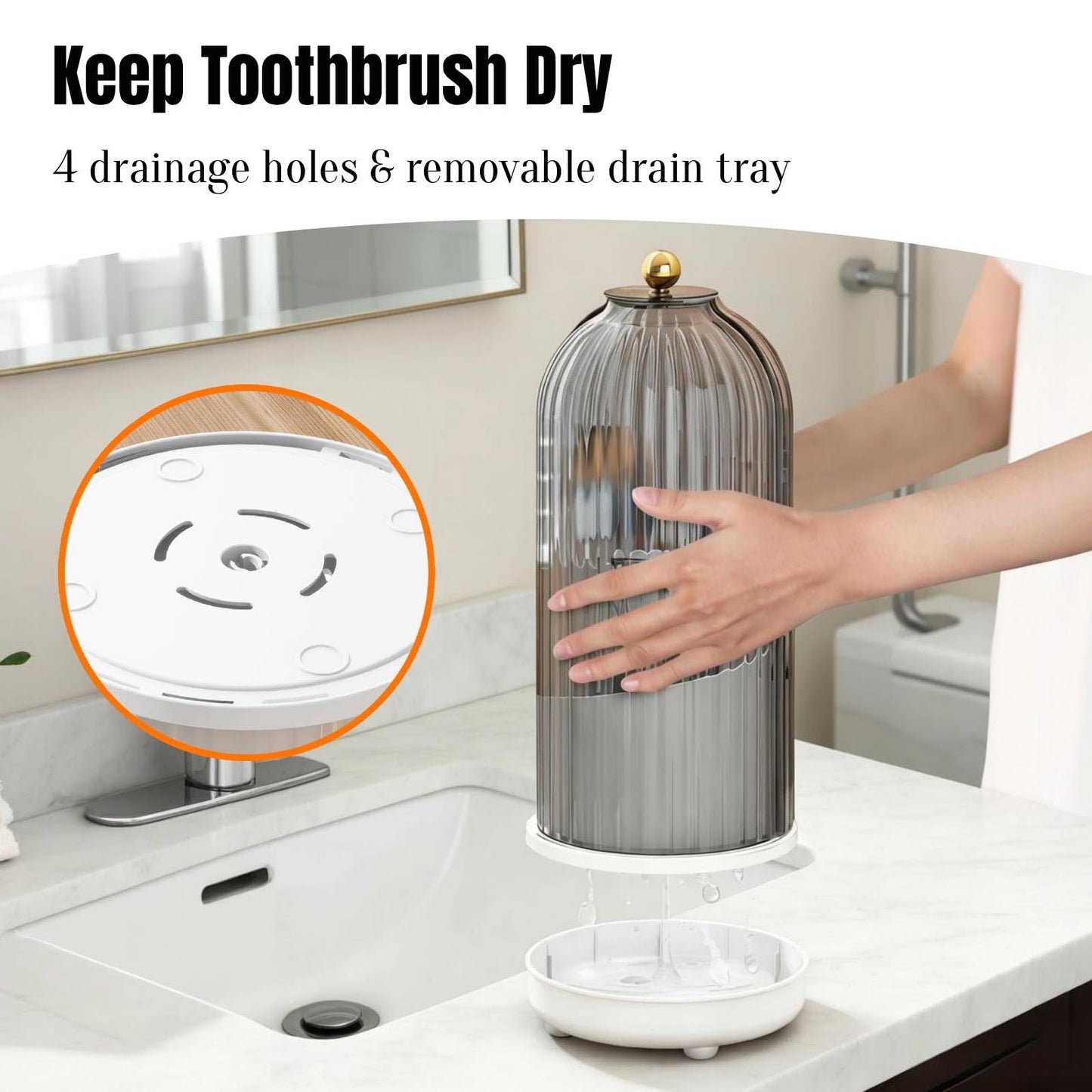 JEESA Dustproof Toothbrush Holder Organizer with Drainage, Grey