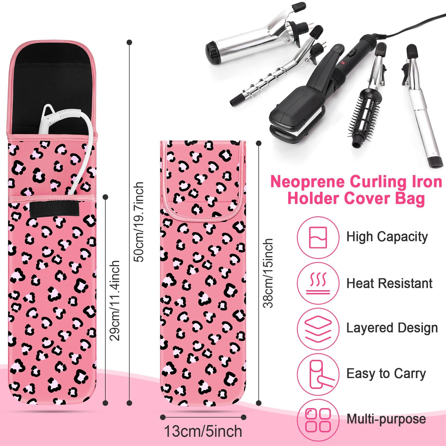 Shappy 2 Pcs Heat Resistant Hair Tools Bag Curling Iron Travel Case Cover Neoprene Flat Iron Holder Travel Case and Silicone Mat Pouch for Hot Hair Tools Storage Organizer(Leopard Style)