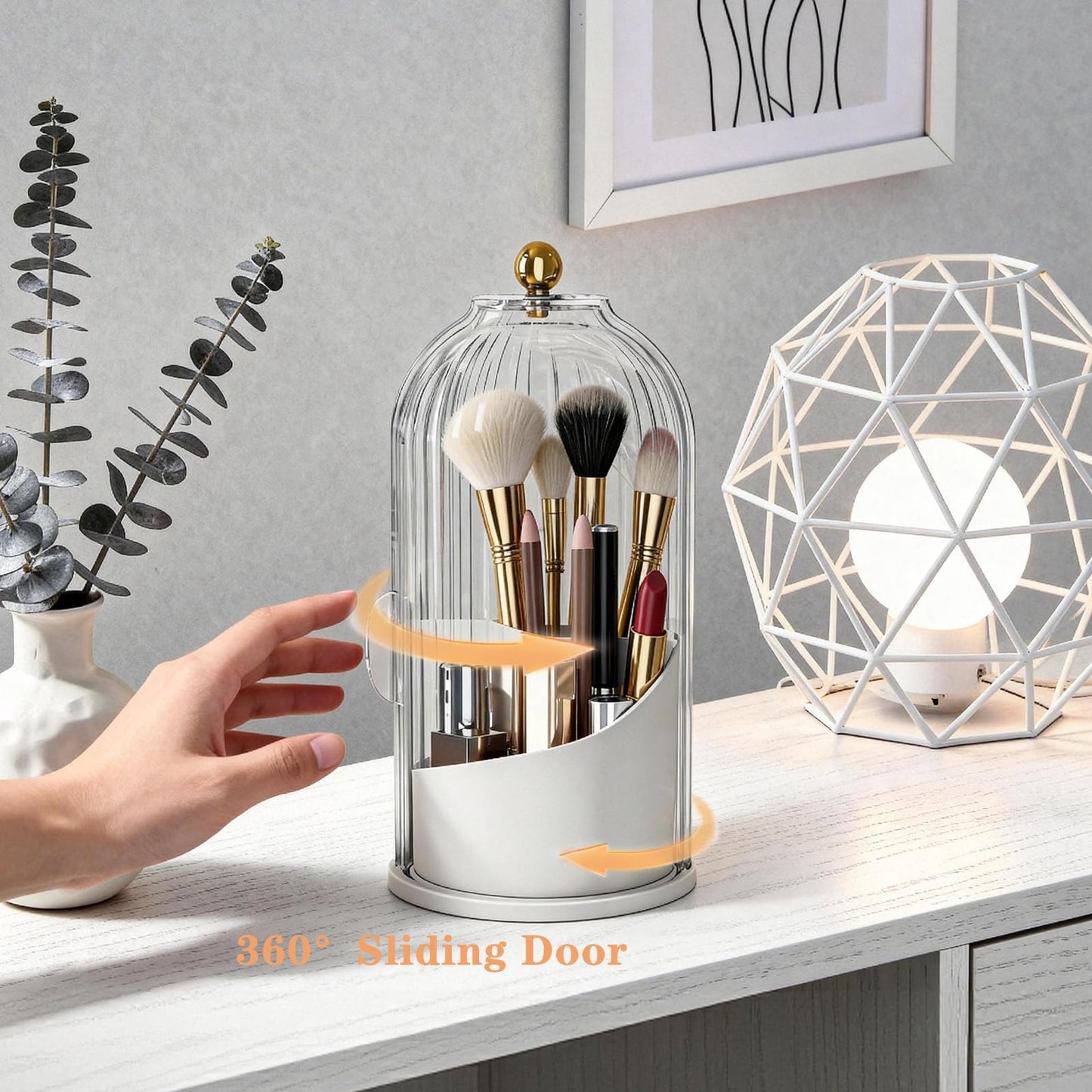 LAKSMI Makeup Brush Holder with Lid, Dustproof 3-Compartment Cosmetic Organizer, Large Capacity Vanity Storage for Brushes, Eyebrow Pencils, Toothbrushes, Dorm & Bathroom Essentials (White)