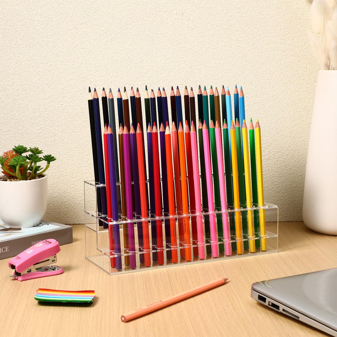 Cabilock 48-Slot Acrylic Pen Display Stand, Clear Desk Organizer