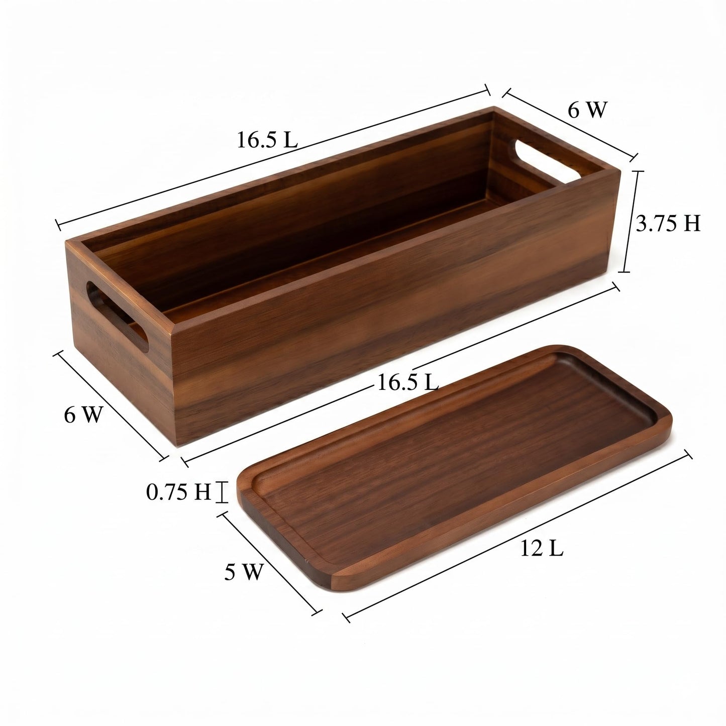 DUCIHBA Natural Acacia Wood Bathroom Vanity Tray Set, Including L-16.5 x 6 and S-12 x 5, Smooth, Durable, Attractive Decor for Bathroom, Kitchen, Home, Spa