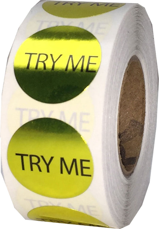 Gold Try Me Circle Dot Stickers, 3/4 Inch Round, 500 Labels on a Roll