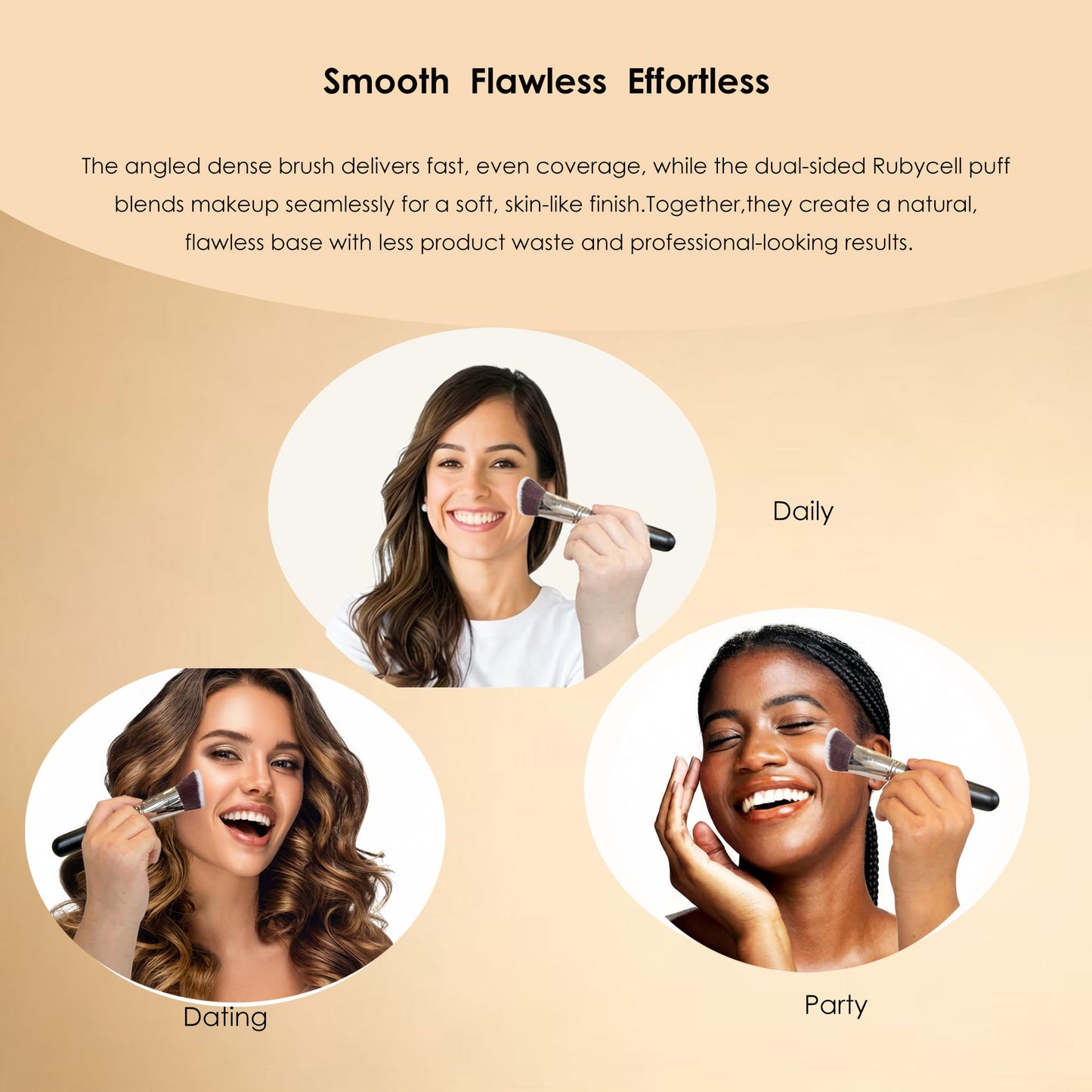 ACCOF Angled Kabuki Foundation Brush 1.38 Inch, Dense Professional Foundation Makeup Brush For Liquild,Cream,Powder,Blush,Buffing & Blending, Contouring Makeup Brush with Foundatin Puff
