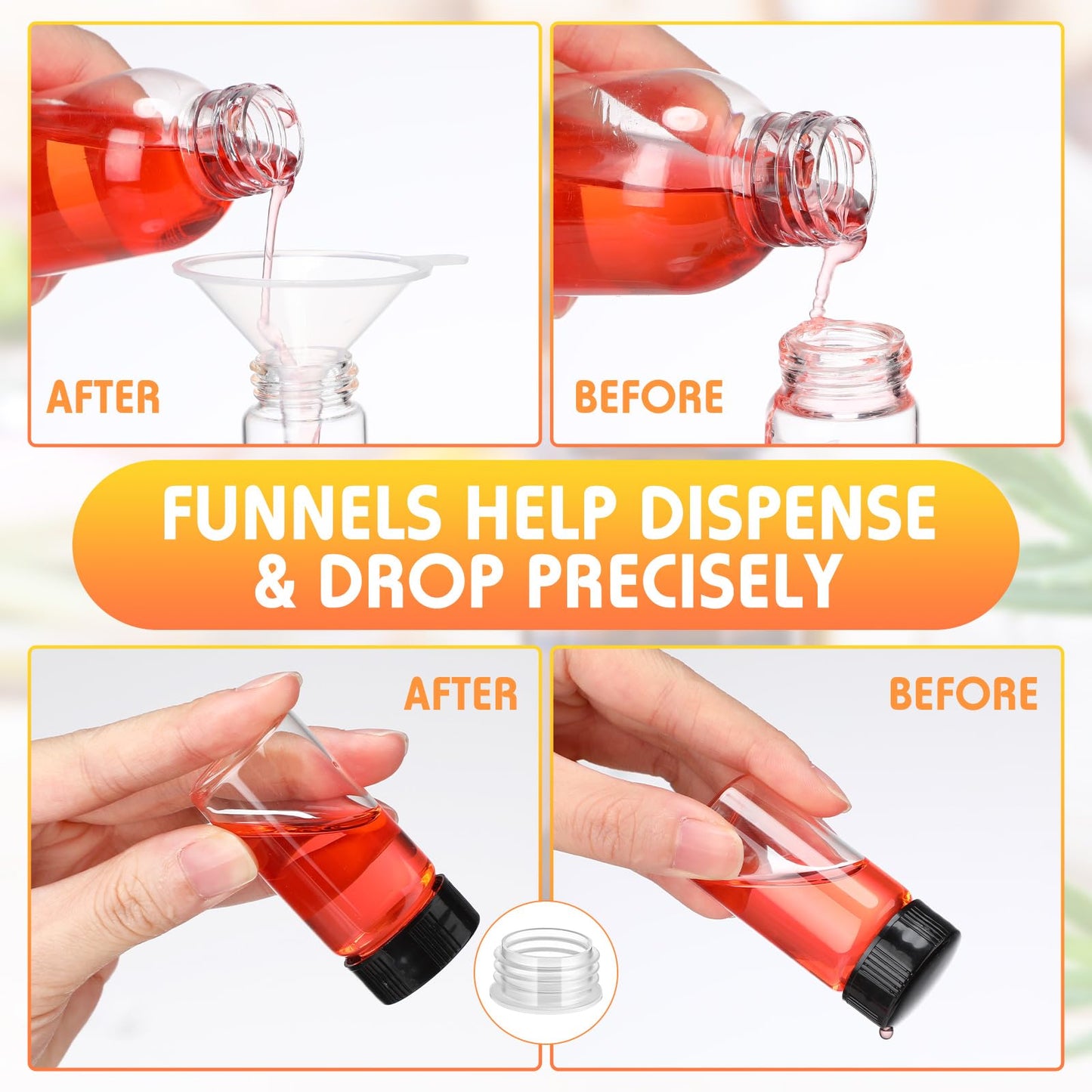 Ziliny 110 Pack 20 ml Glass Vials Clear Small Empty Glass Sample Bottles with Screw Cap Plastic Stoppers, Shims and Plastic Mini Funnels, Sample Leakproof Small Vials Storage Container (20ml)