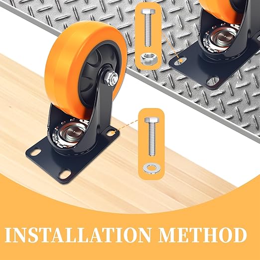 3 Inch Caster Wheels, Heavy Duty Casters Set of 4, Locking Top Plate Casters with Brake, Industrial Swivel Caster Wheels for Furniture and Workbench