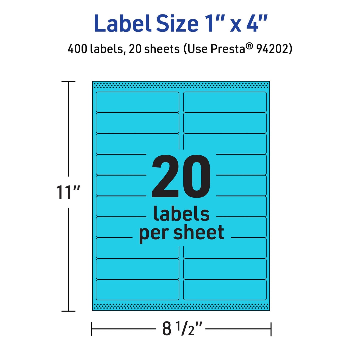 Avery Printable Rectangle Labels, Sure Feed Technology, 1" x 4", Bright Blue Labels, Laser/Inkjet Printable, 400 Total, Great for Mailing and Cosmetics