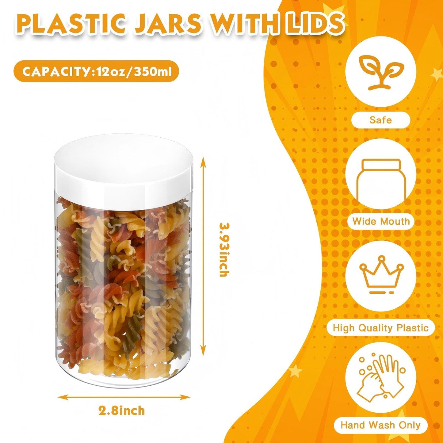 SATINIOR 12 Pack 12 oz Plastic Container Jars with Lids Round Clear Travel Cosmetic Container Slime Jars for Toiletries, Lotion, Cream, Ointments, Makeup, Rhinestone, Samples, Kitchen Storage(White)
