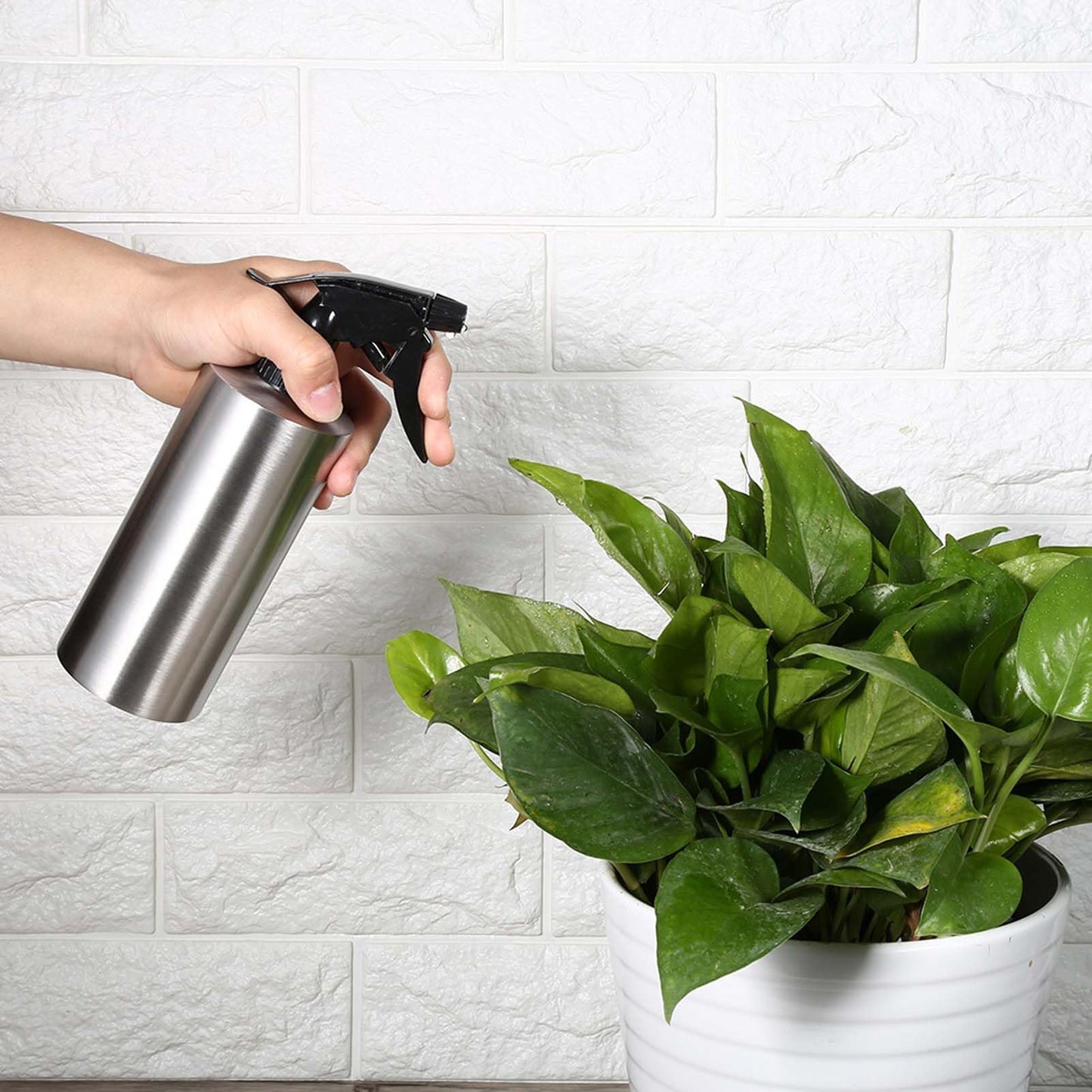 Stainless Steel Spray Bottle, Lightweight Pump Pressure Watering Pot Empty Refillable Cans for Home Kitchen Bathroom (550ml)