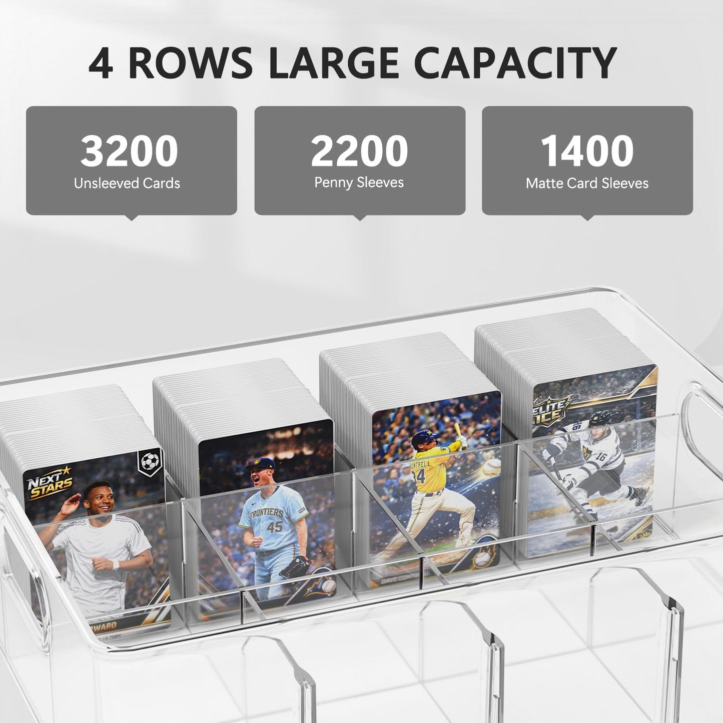BluBrk Trading Card Storage Box - Clear Large Storage Organizer Holds 3200 Cards with Foam Inserts Blocks – Display Case for TCG, MTG & Sports Cards (1-Pack)