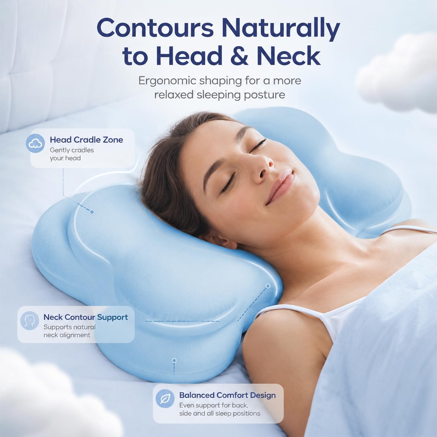 Cloud-Shaped Neck Support Pillow, Compact Memory Foam Design,Sky Blue
