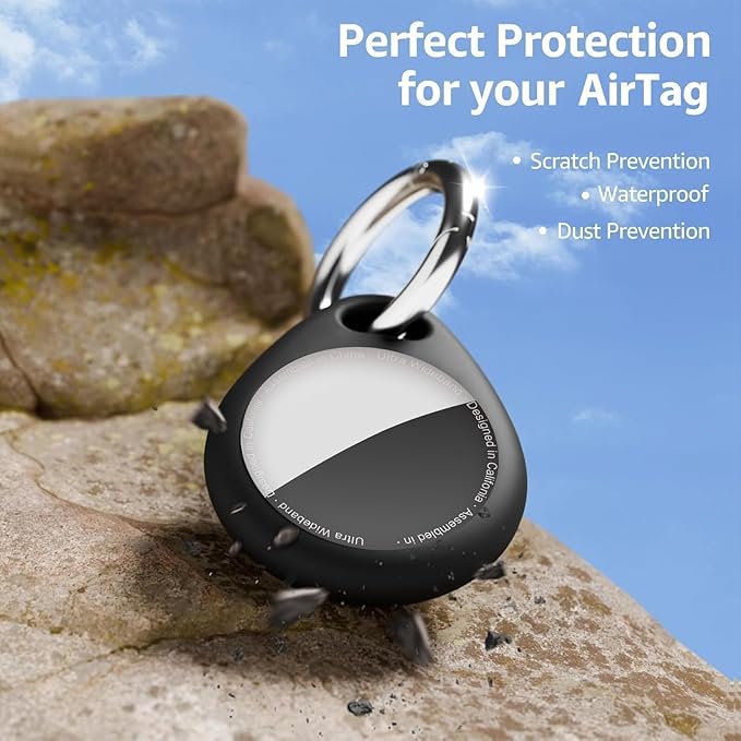 Holder for Air Tags-4 Pack for Apple for AirTag Holder Keychain, Waterproof TPU Shell Protective Case with Keychain, for Air tag Accessories for GPS Item Finder Tracker, 4 Black