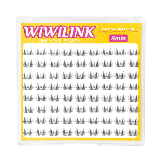 WiWiLINK Natural Lash Clusters, Freya 8mm DIY Wispy Cluster Eyelash Extensions, Thin Clear Band Individual Lashes D Curl Eyelash Clusters