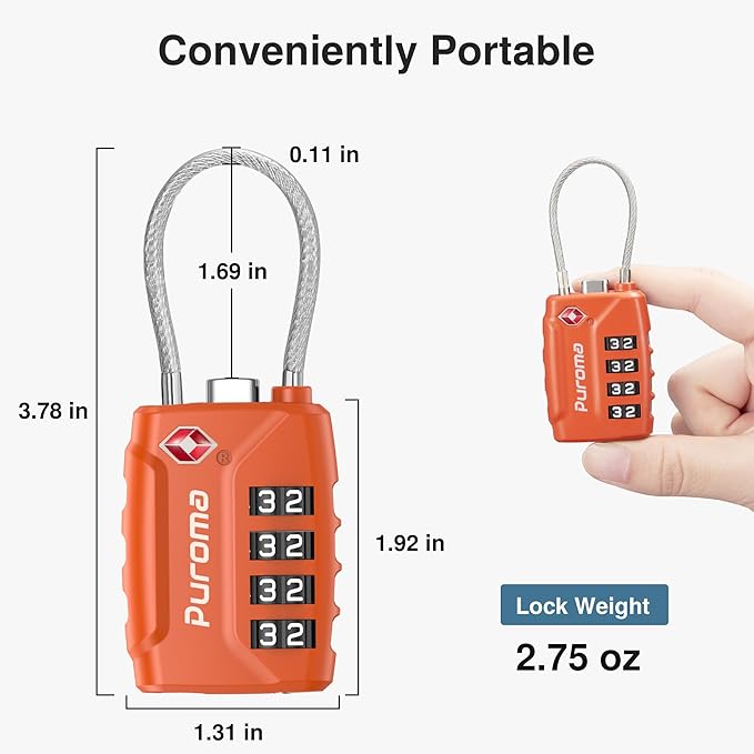 Puroma 2 Pack TSA Approved Luggage Locks, 4 Digit Combination Travel Locks Resettable Code Lock with Zinc Alloy Body for Suitcase, Toolbox, Backpack, Bag, Gym Locker (Basic Robust Orange)
