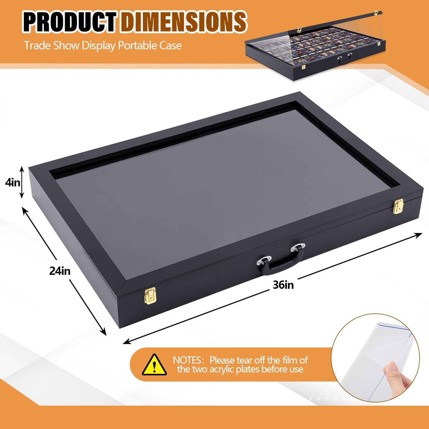 Memorywuu Trade Show Display Case, 36" x 24" Wooden Frame Card Display Case Clear Acrylic Showcase with Locks for Jewelry Craft Collector Pastry Shows(Black)