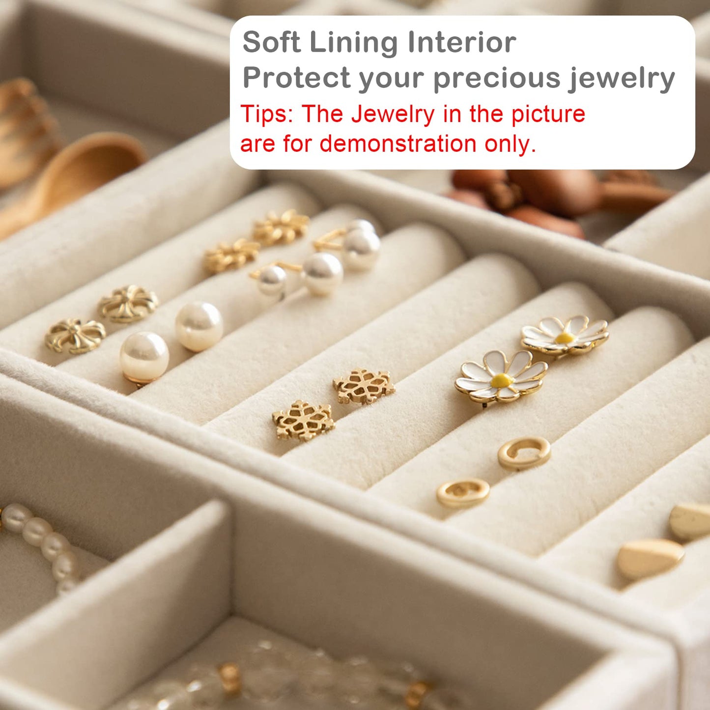 Afnkiom Jewelry Trays,Velvet Stackable Organizer Trays,Drawer Inserts Jewelry Display Case For Rings Stud Necklaces Earring Organizer Tray for Women Girls-8 Pack (Beige)