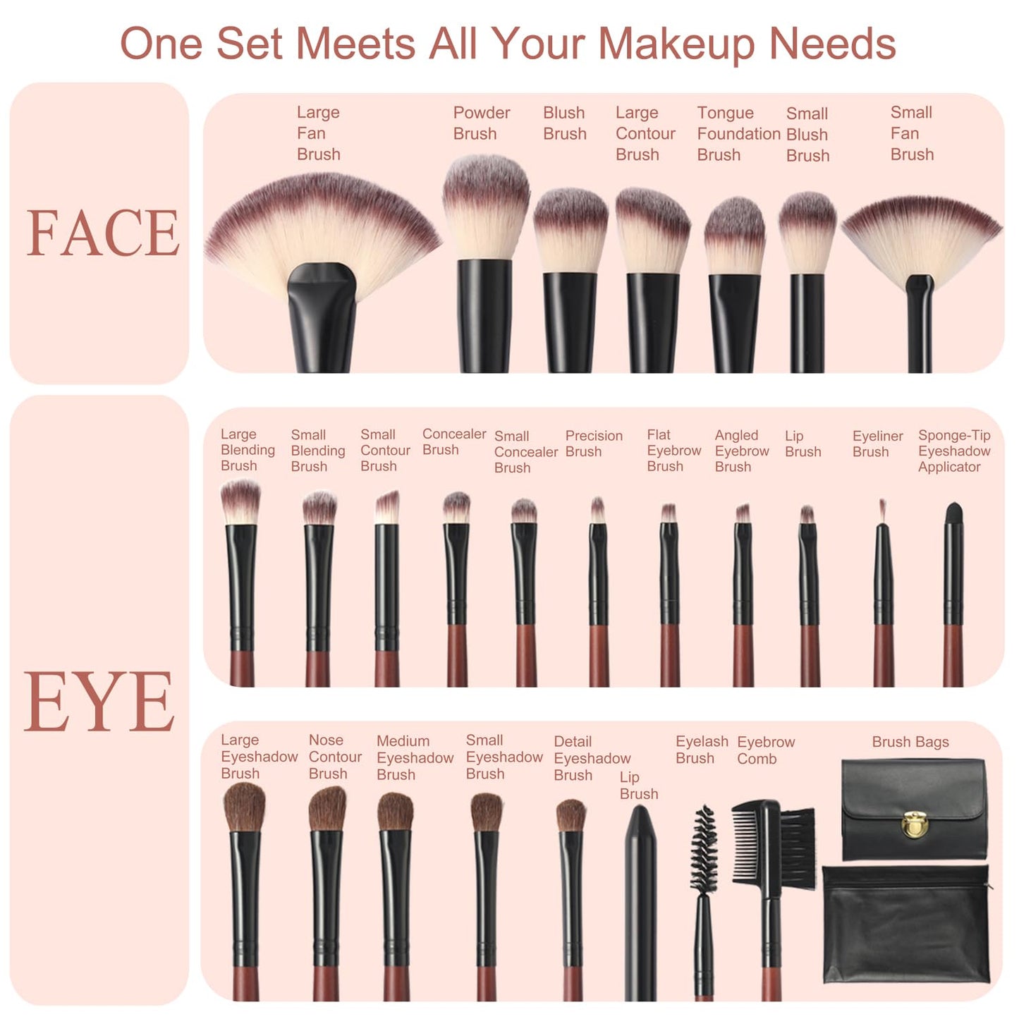 Yasingsi Makeup Brushes Premium Synthetic Foundation Powder Concealer Blending Blush Contour Eyeshadow Eyeliner 26Pcs Makeup Brush Set Red for Women Girl with 2 PU Leather Bags