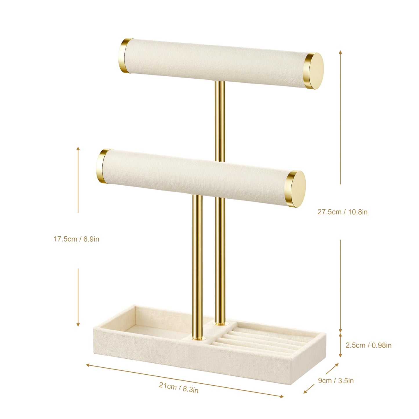 bussdis 2 Tier Bracelet Holder Display - Detachable T Bar Beige Velvet Bracelet Holder, Jewelry Holder Organizer for Bracelet, Necklace, Earrings, Rings