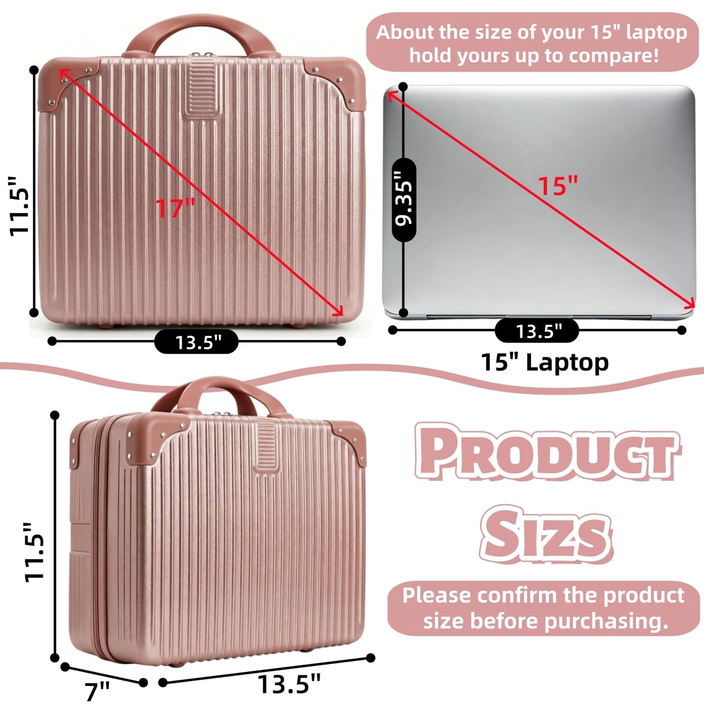Acshio Hard Shell Cosmetic Travel Case, 17 Inch Mini Travel Hand Luggage with Elastic Band, Portable ABS Carrying Makeup Case Suitcase Train Cosmetic Bag for Travel, Camping, Business Trip